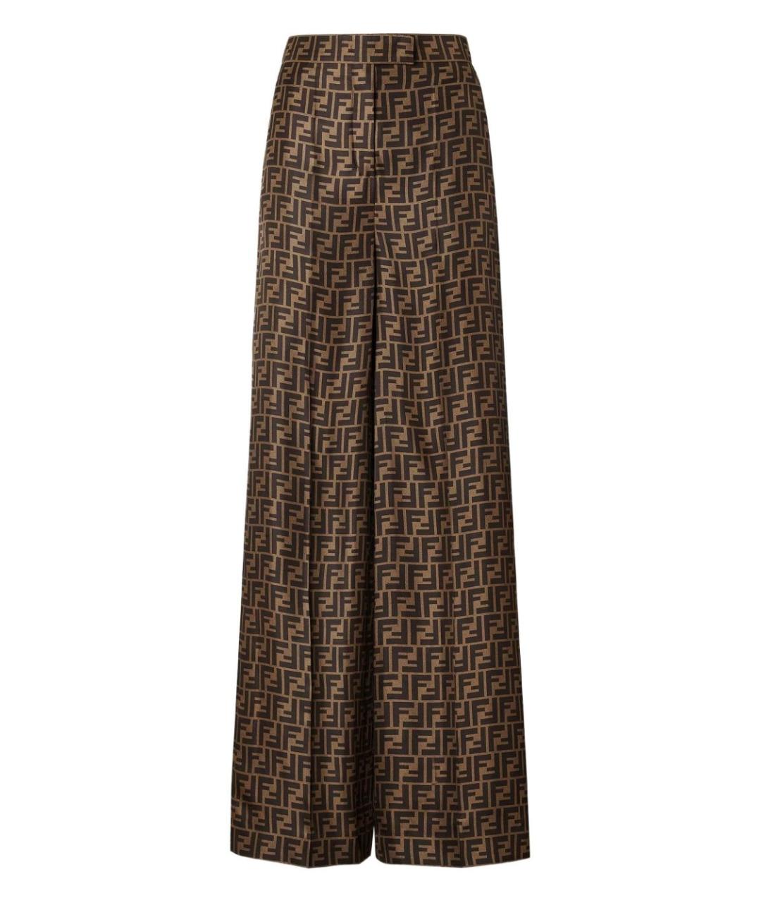 FENDI Коричневые шелковые брюки широкие, фото 1