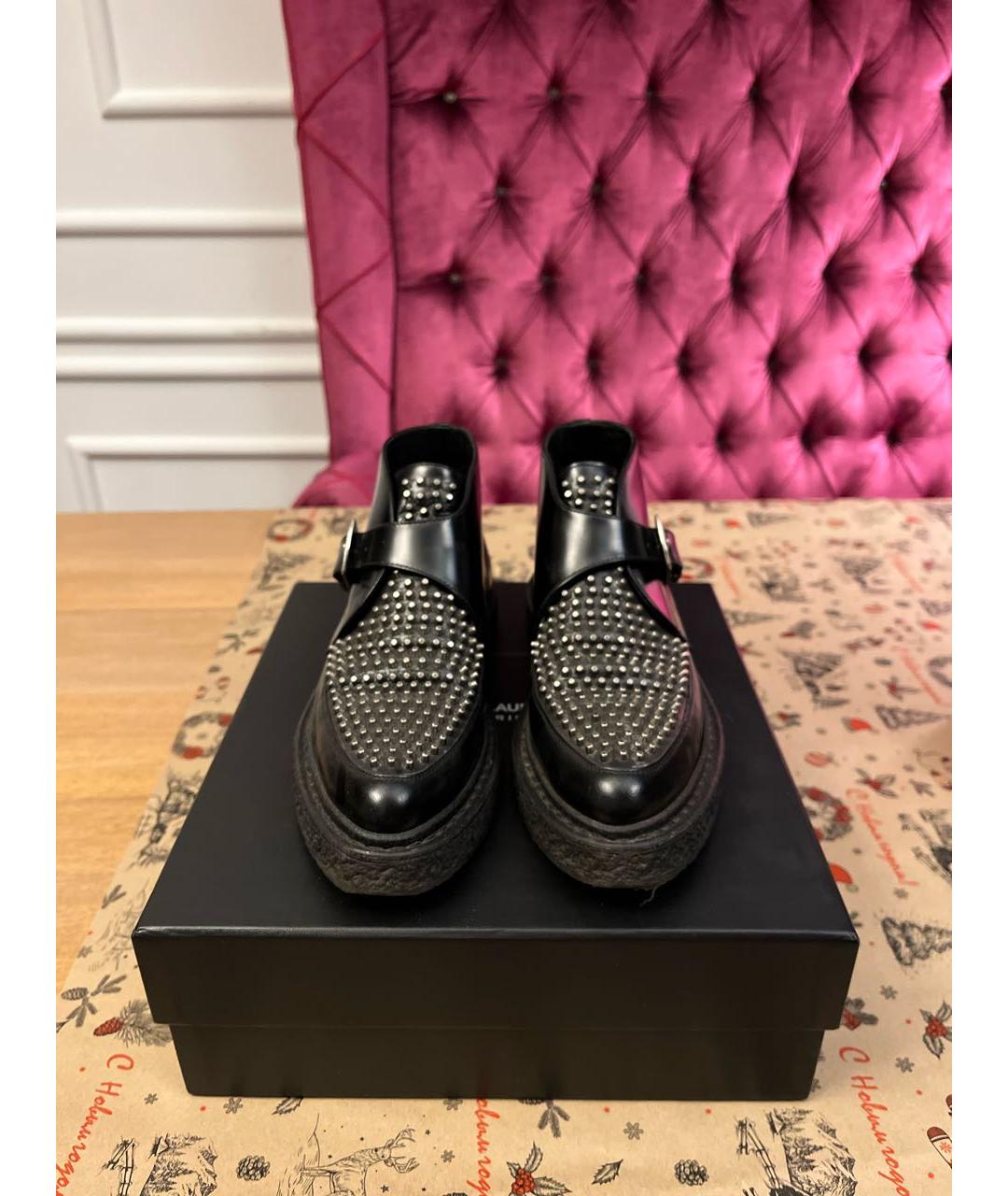 SAINT LAURENT Черные кожаные ботинки, фото 2