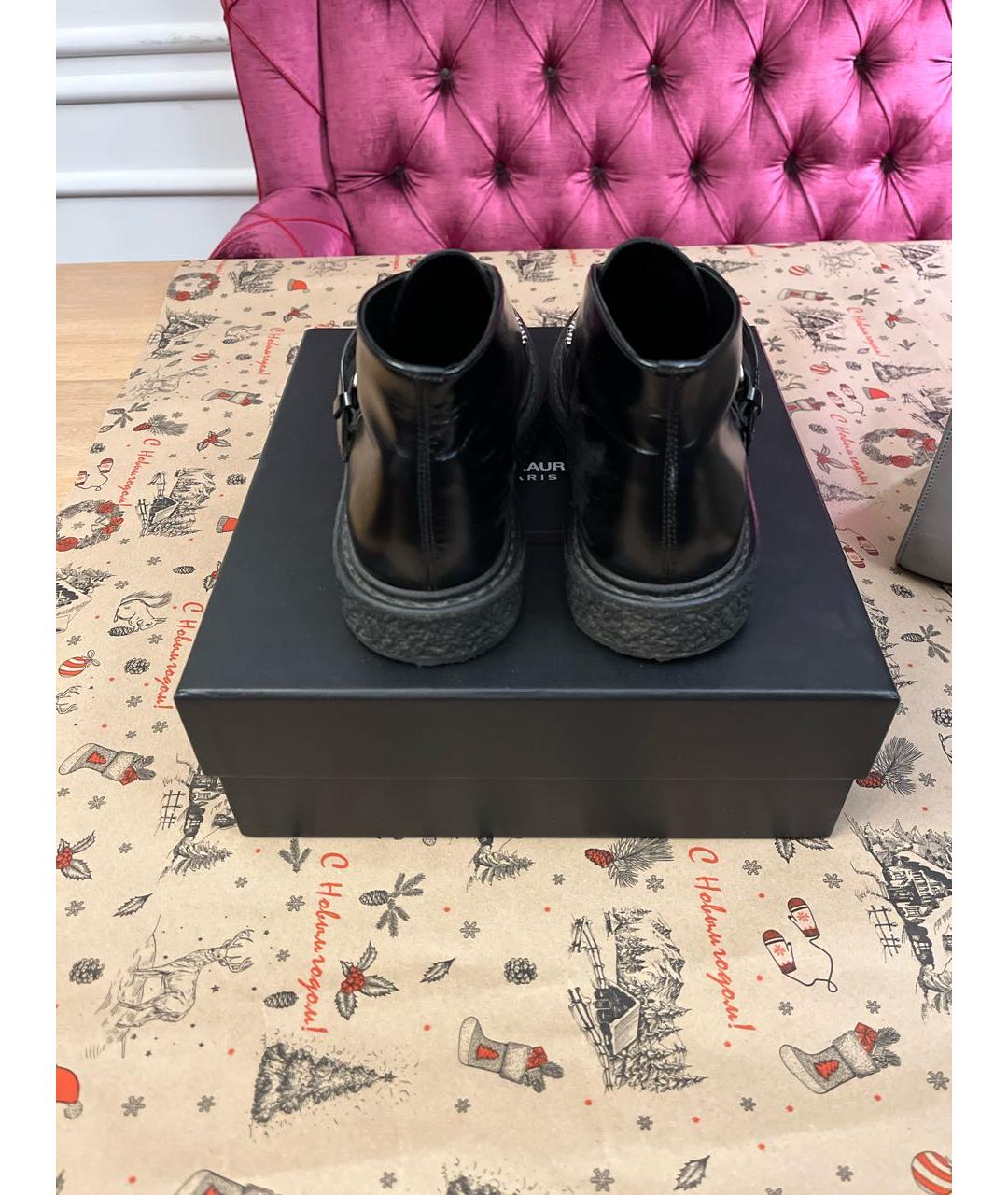 SAINT LAURENT Черные кожаные ботинки, фото 4