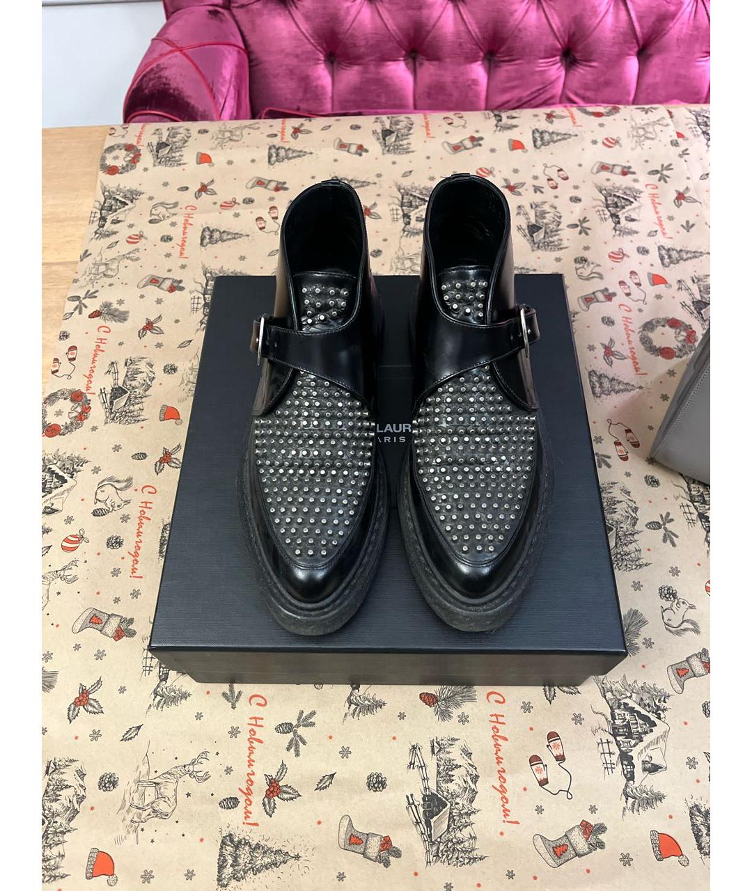 SAINT LAURENT Черные кожаные ботинки, фото 3