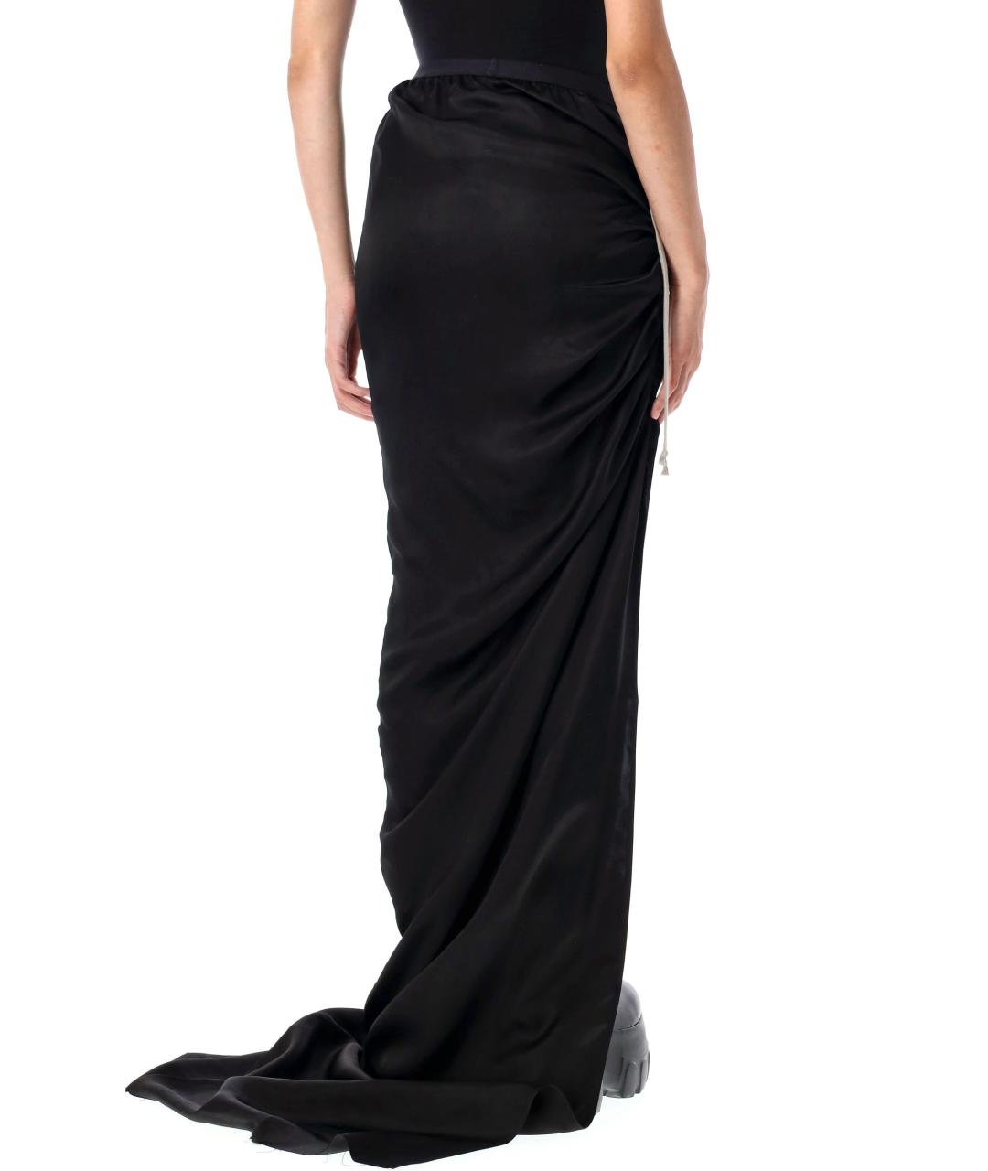 RICK OWENS Черная атласная юбка макси, фото 2