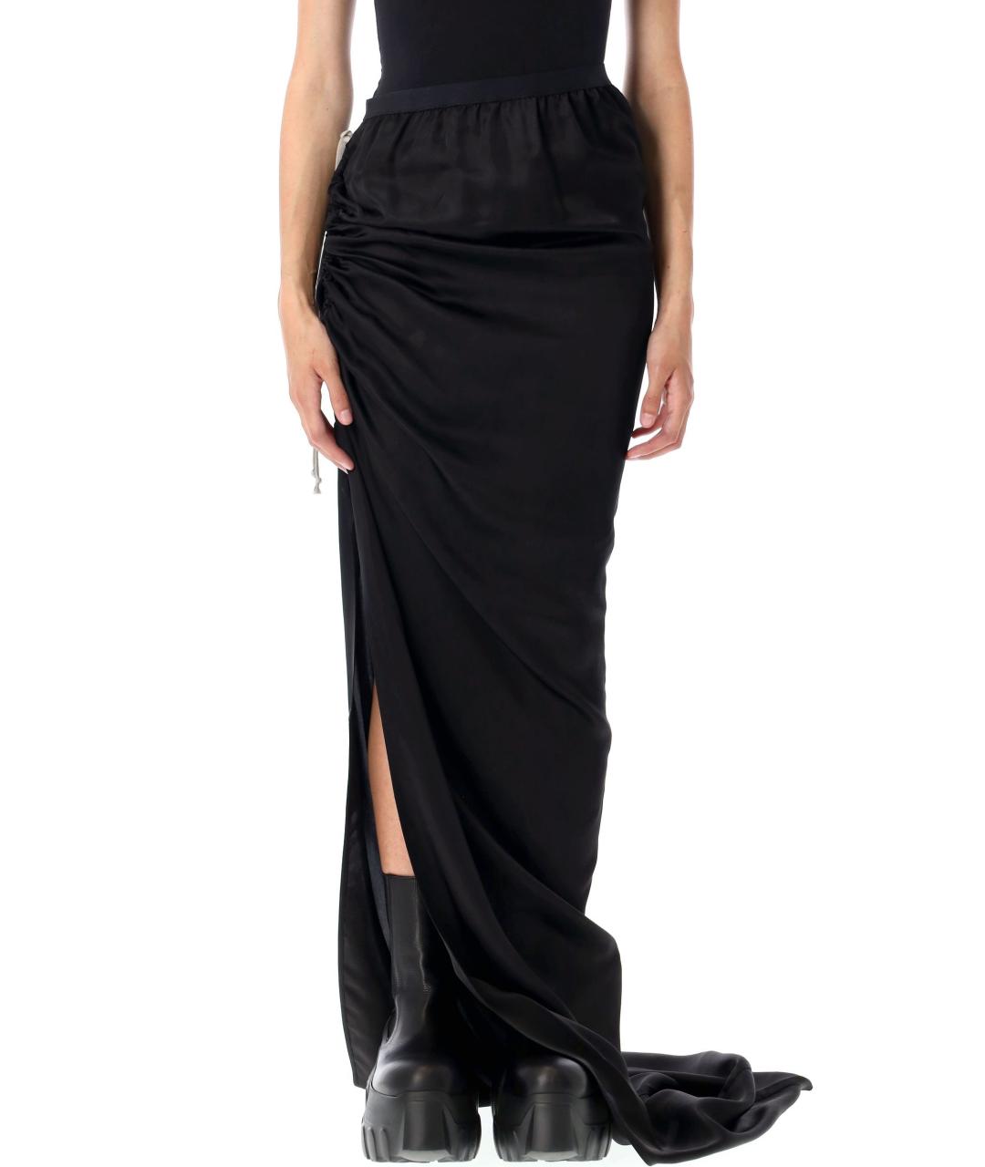 RICK OWENS Черная атласная юбка макси, фото 4