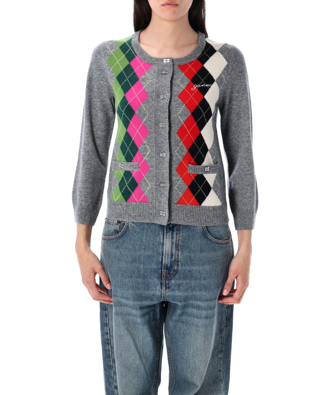 GANNI Мульти шерстяной кардиган, фото 4