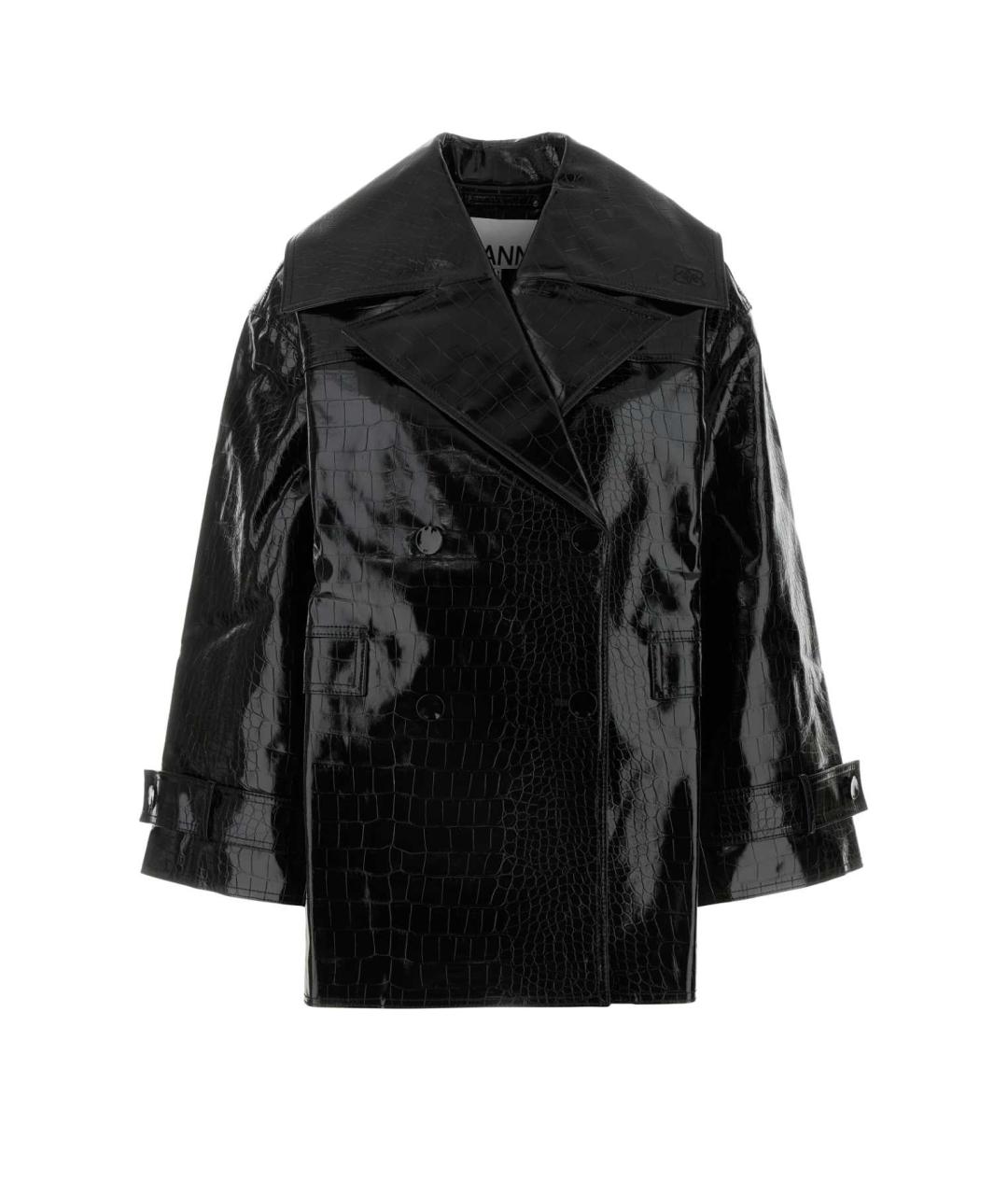 GANNI Черное кожаное пальто, фото 1