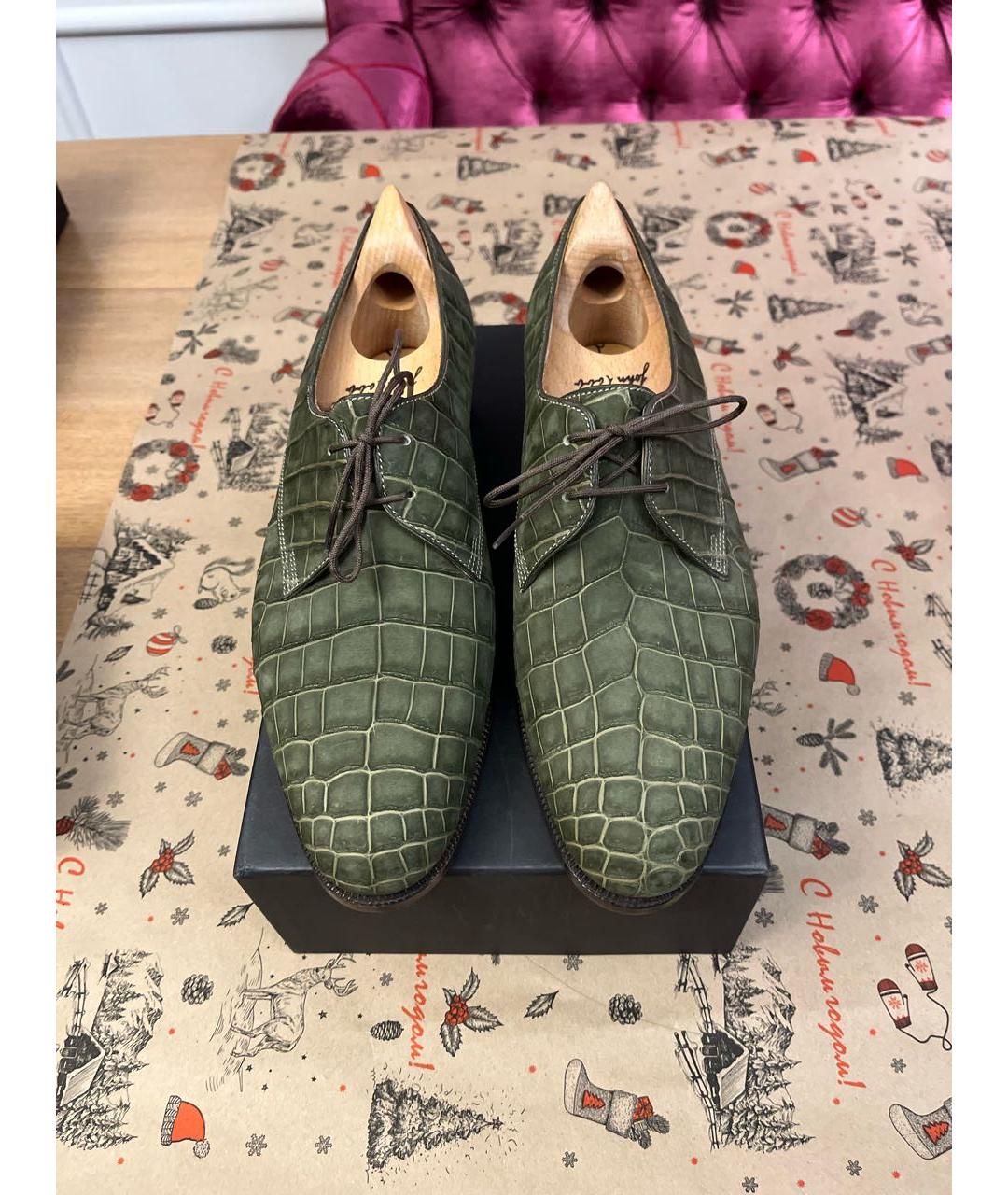 JOHN LOBB Зеленые кожаные низкие ботинки, фото 2