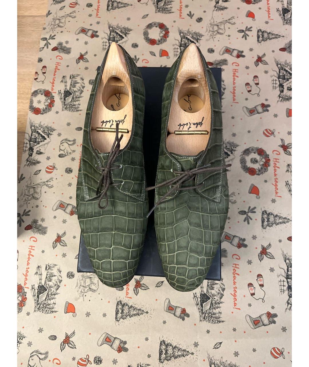 JOHN LOBB Зеленые кожаные низкие ботинки, фото 3