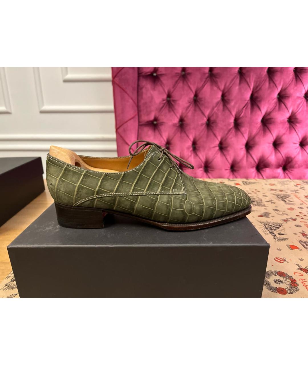 JOHN LOBB Зеленые кожаные низкие ботинки, фото 5