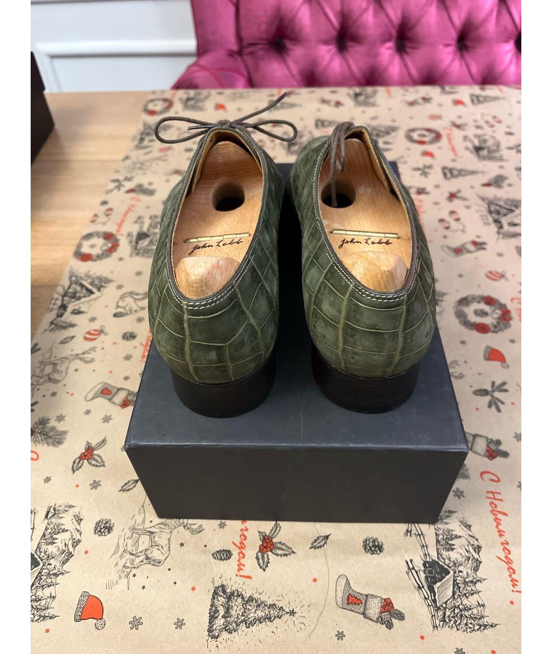 JOHN LOBB Зеленые кожаные низкие ботинки, фото 4