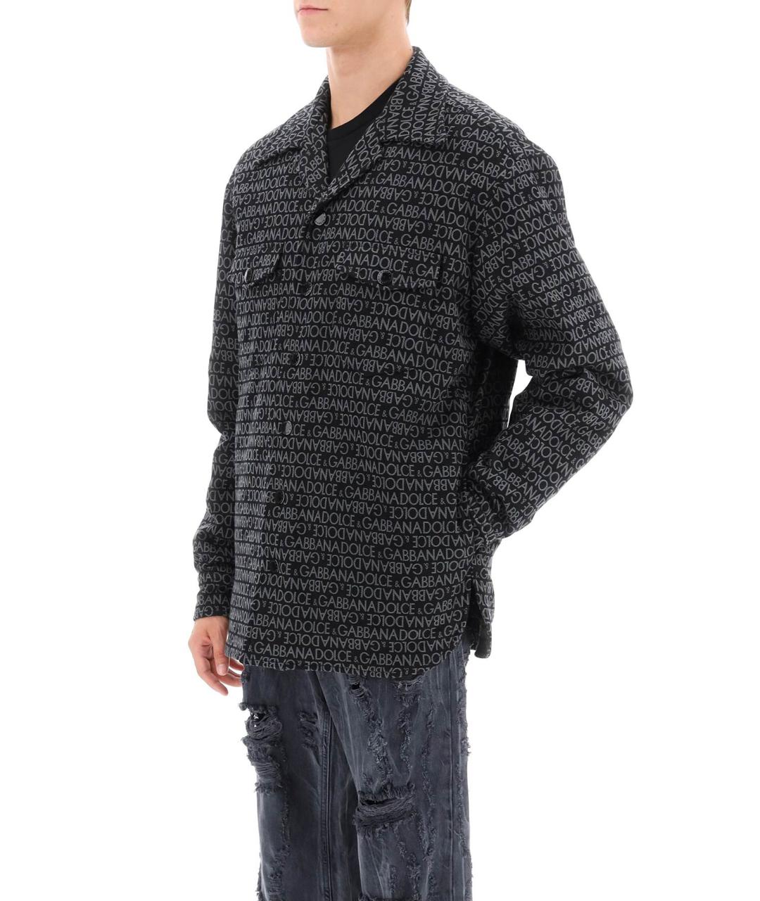 DOLCE&GABBANA Черная хлопко-полиэстеровая кэжуал рубашка, фото 4