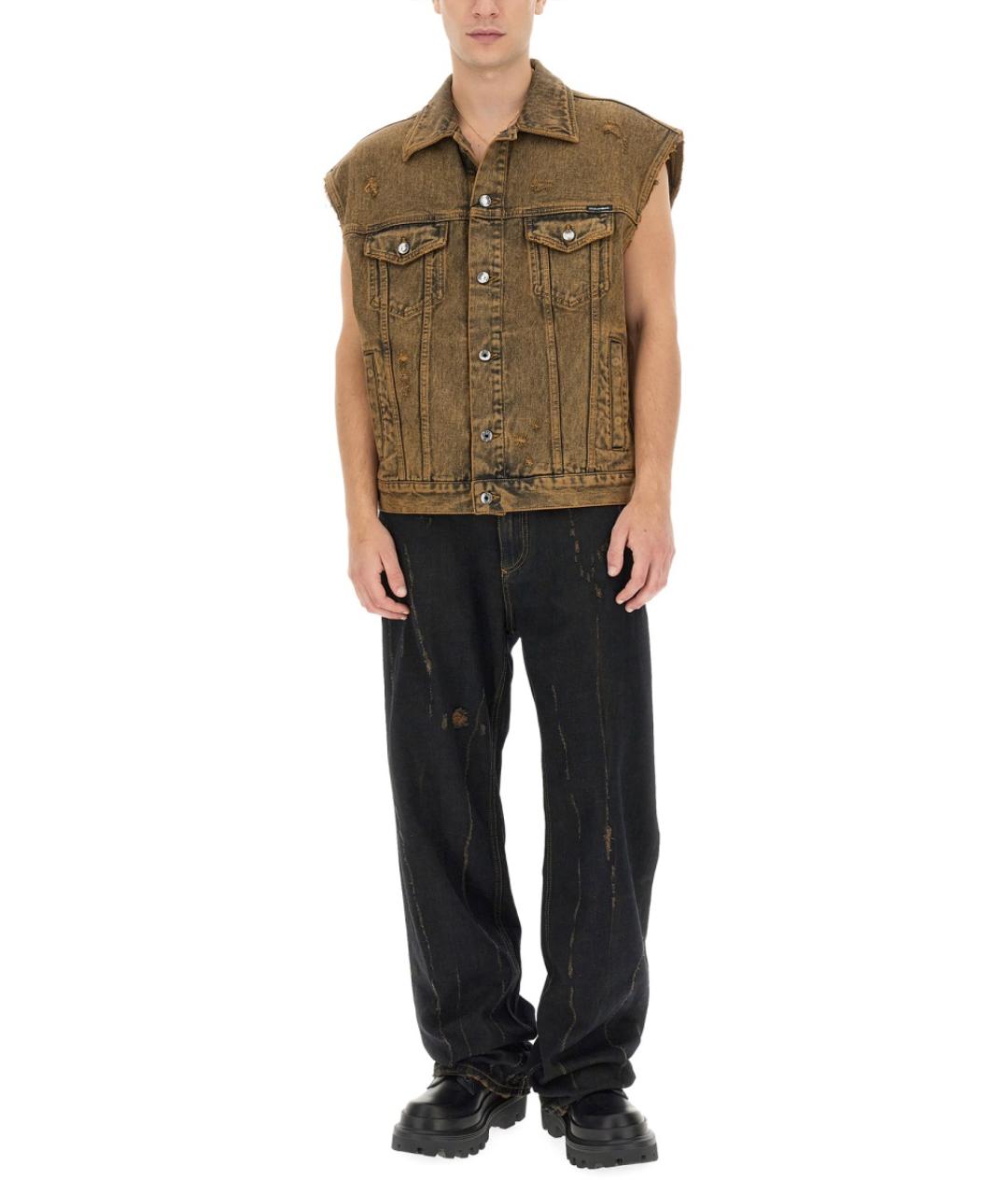 DOLCE&GABBANA Коричневый хлопковый жилет, фото 3