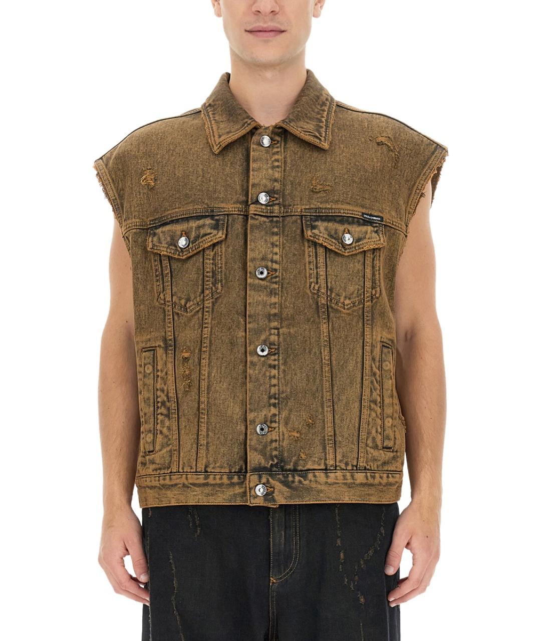 DOLCE&GABBANA Коричневый хлопковый жилет, фото 2