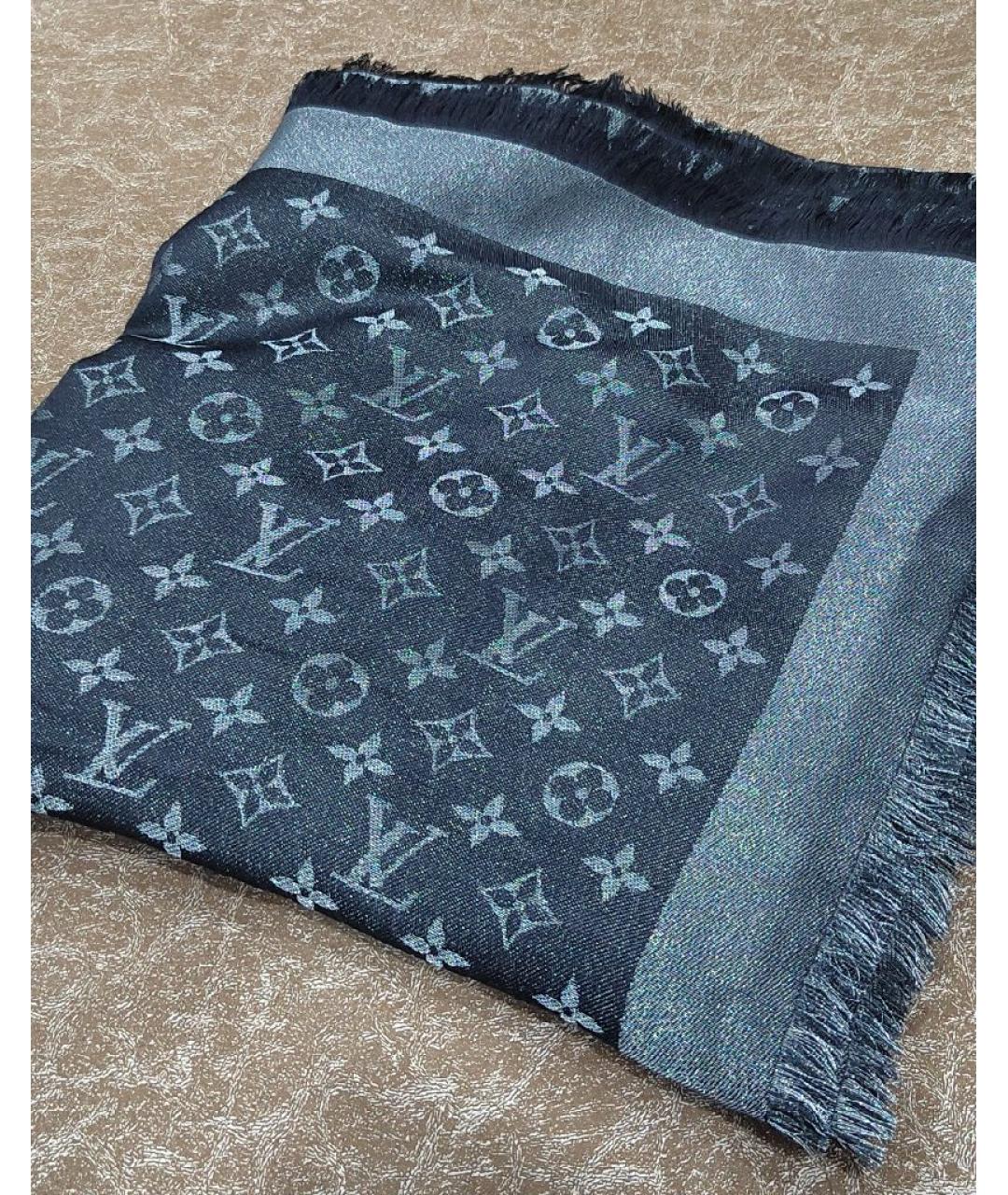 LOUIS VUITTON Черный шелковый шарф, фото 3