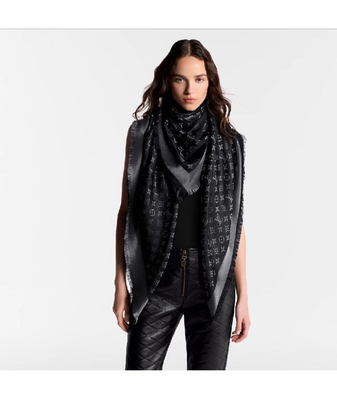 LOUIS VUITTON Черный шелковый шарф, фото 5