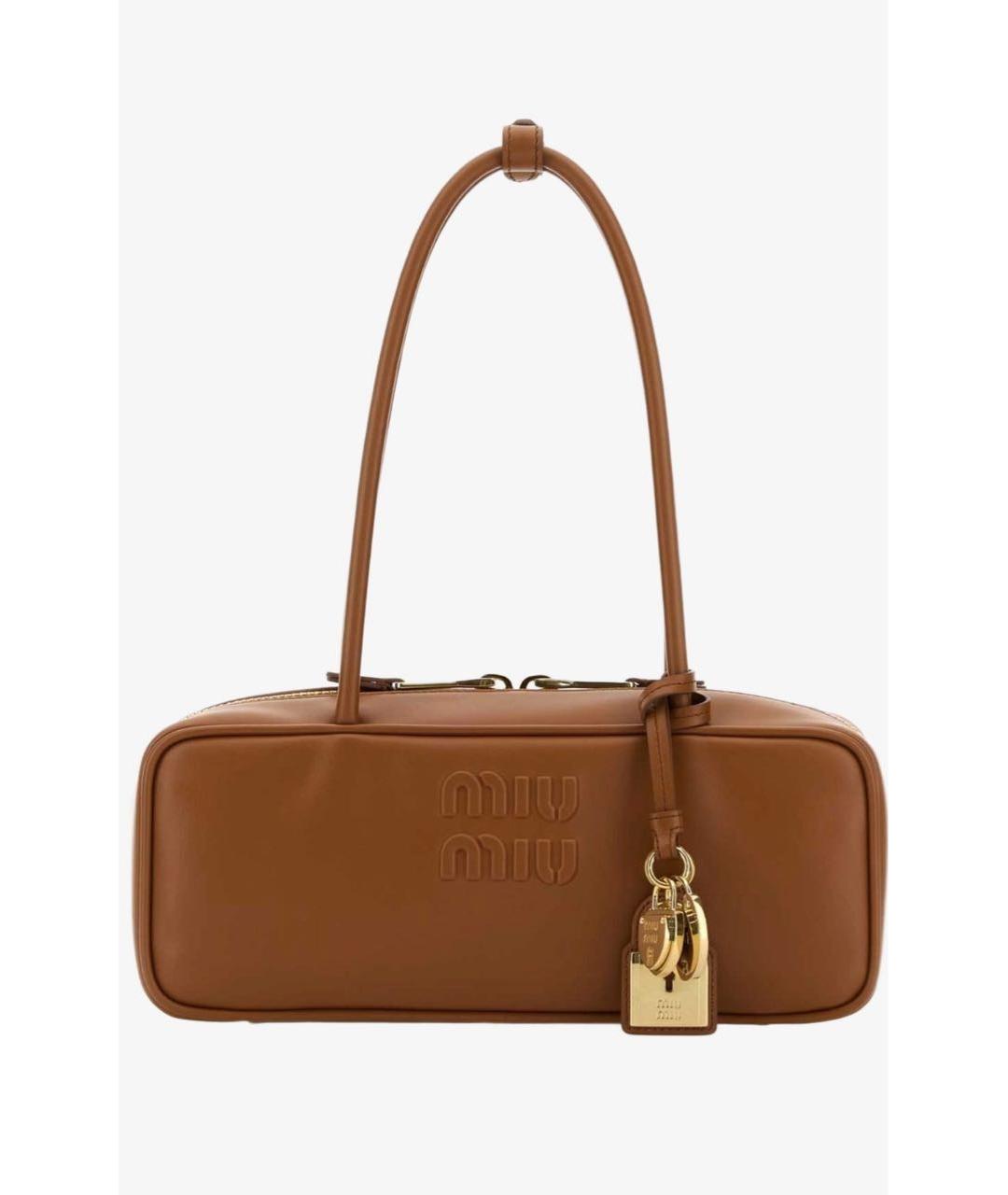 MIU MIU Коричневая кожаная сумка с короткими ручками, фото 3