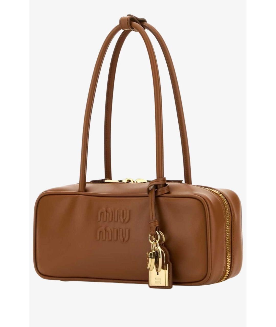 MIU MIU Коричневая кожаная сумка с короткими ручками, фото 4