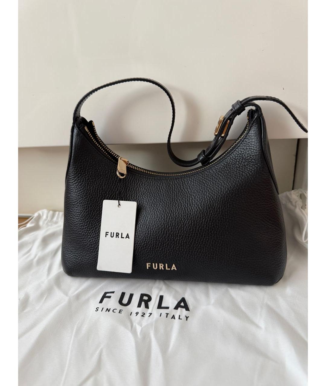 FURLA Черная кожаная сумка через плечо, фото 6