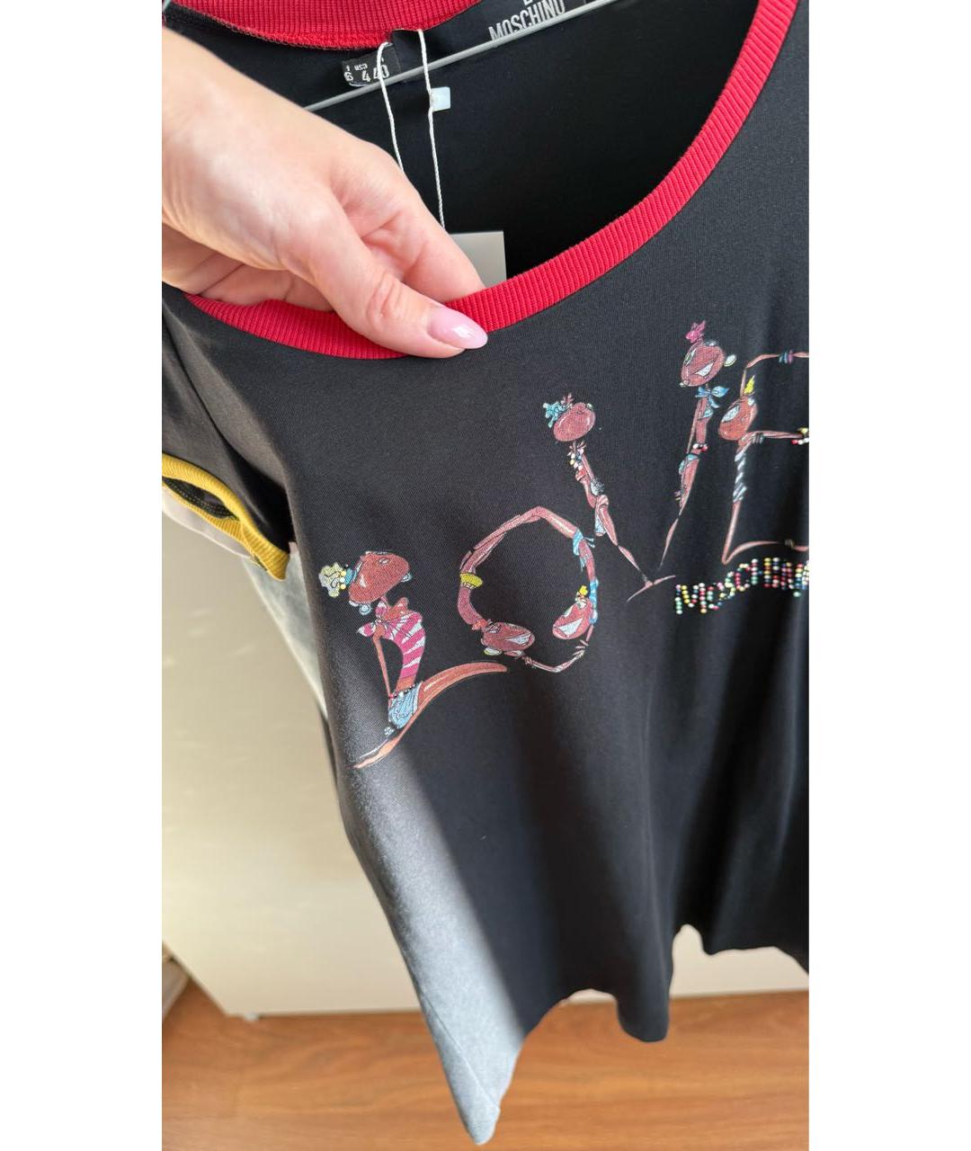 MOSCHINO Черная хлопко-эластановая футболка, фото 4