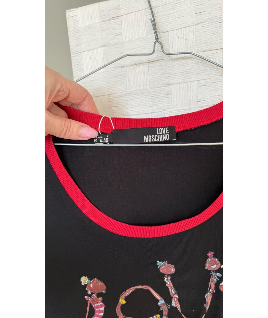 MOSCHINO Черная хлопко-эластановая футболка, фото 3
