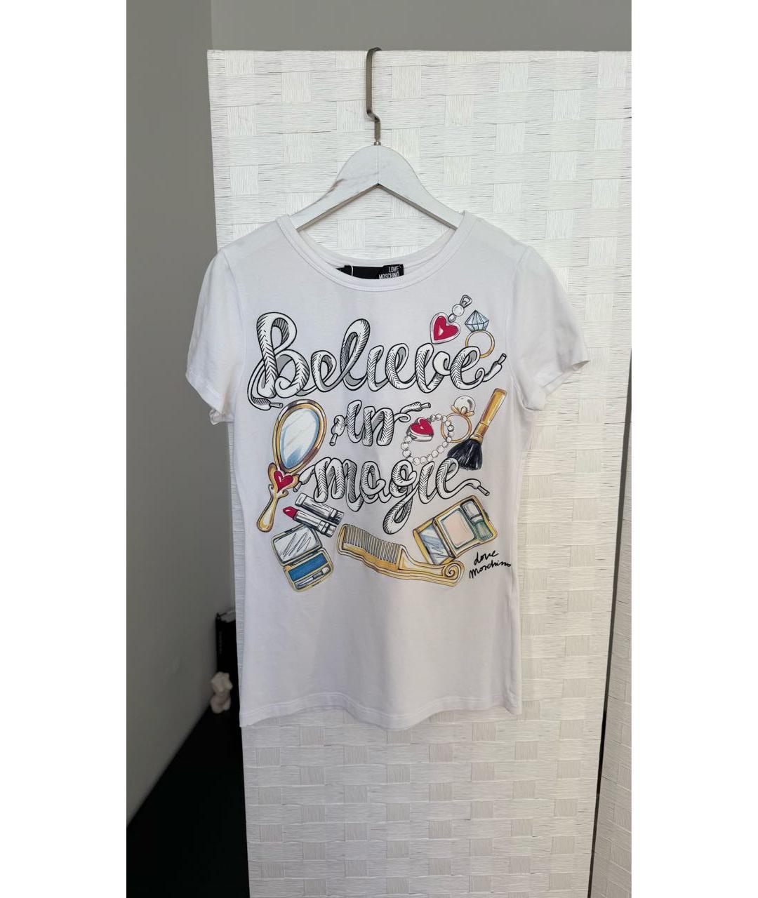 MOSCHINO Белая хлопко-эластановая футболка, фото 5