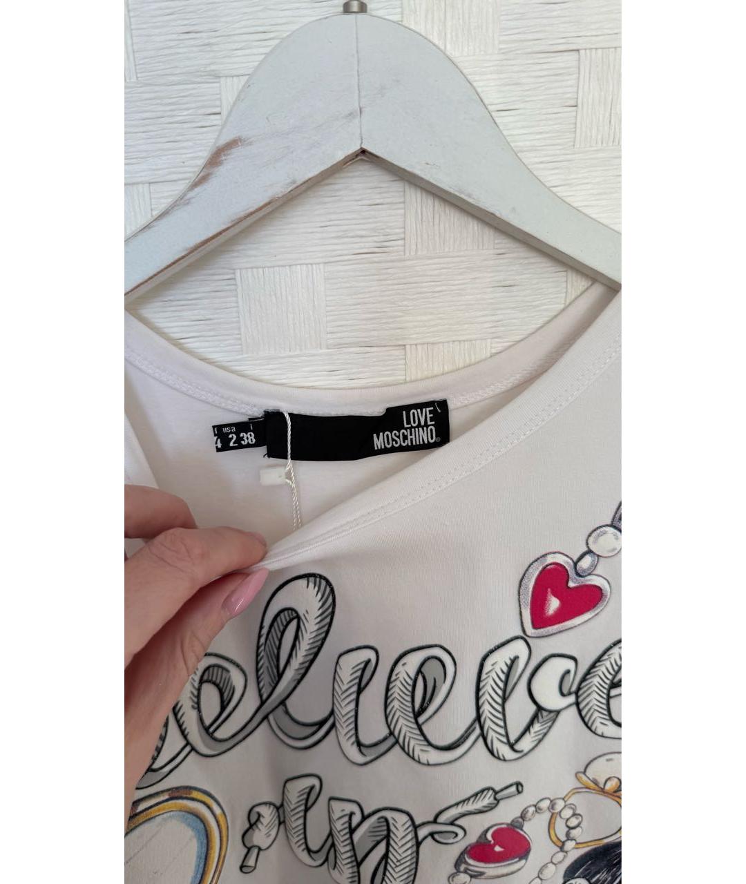 MOSCHINO Белая хлопко-эластановая футболка, фото 4