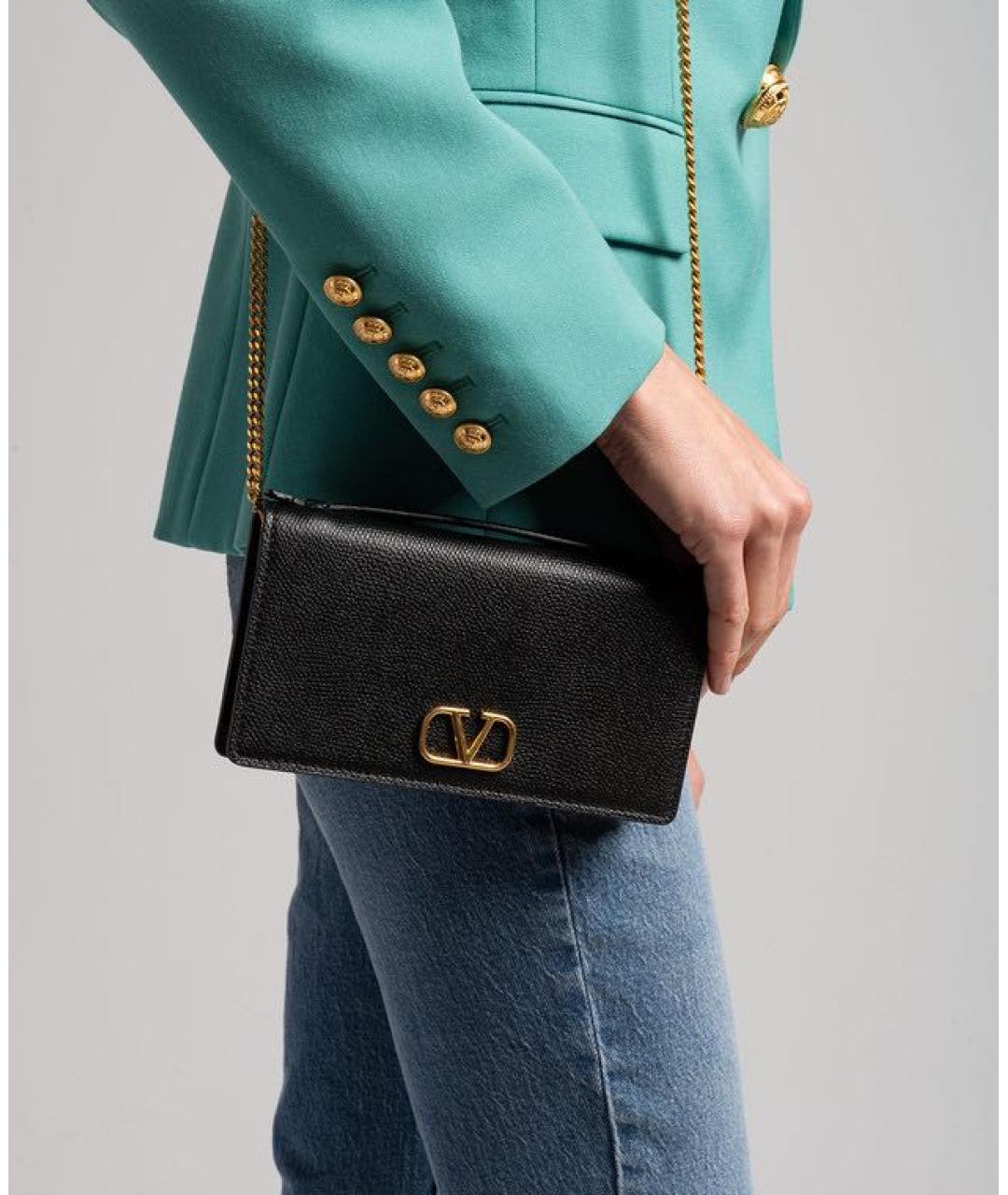 VALENTINO Черная кожаная сумка через плечо, фото 2