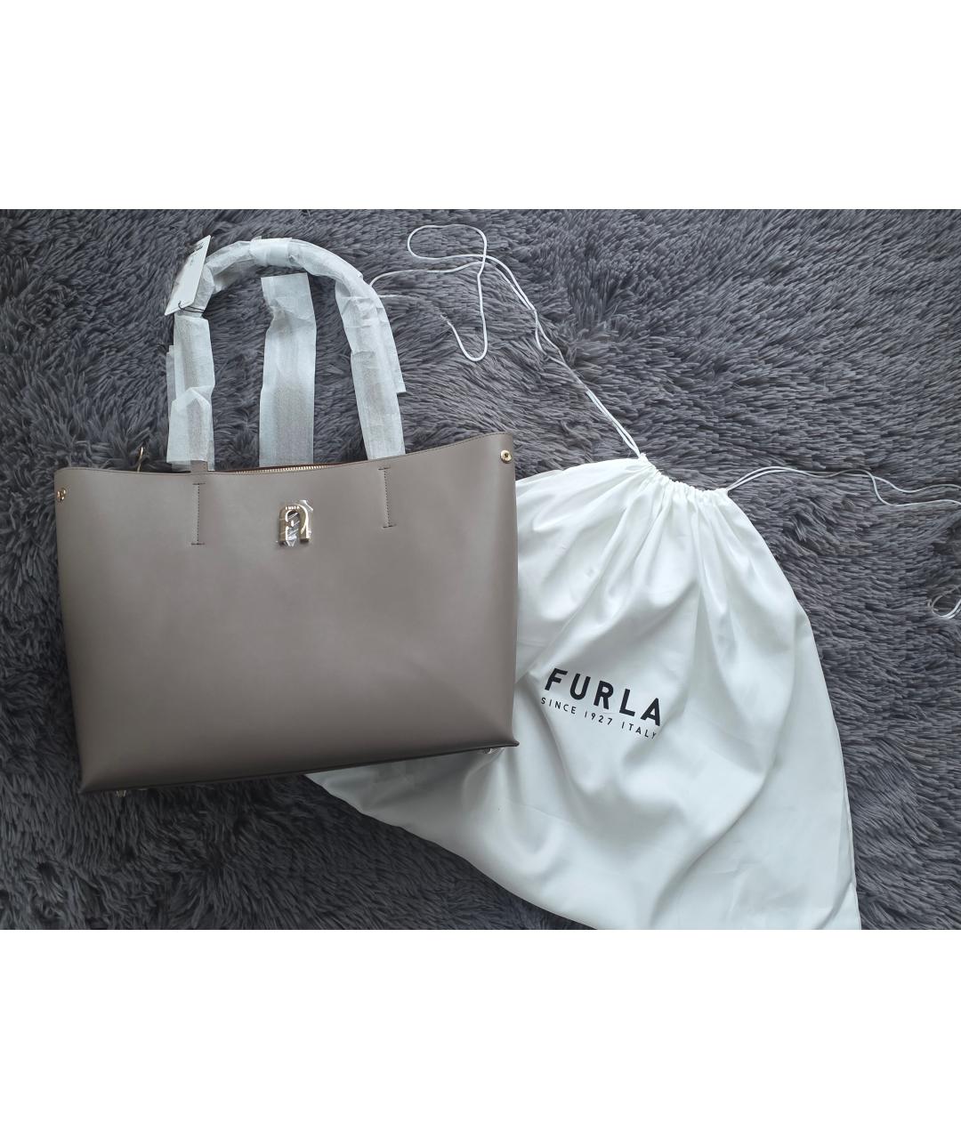 FURLA Серая кожаная сумка с короткими ручками, фото 4