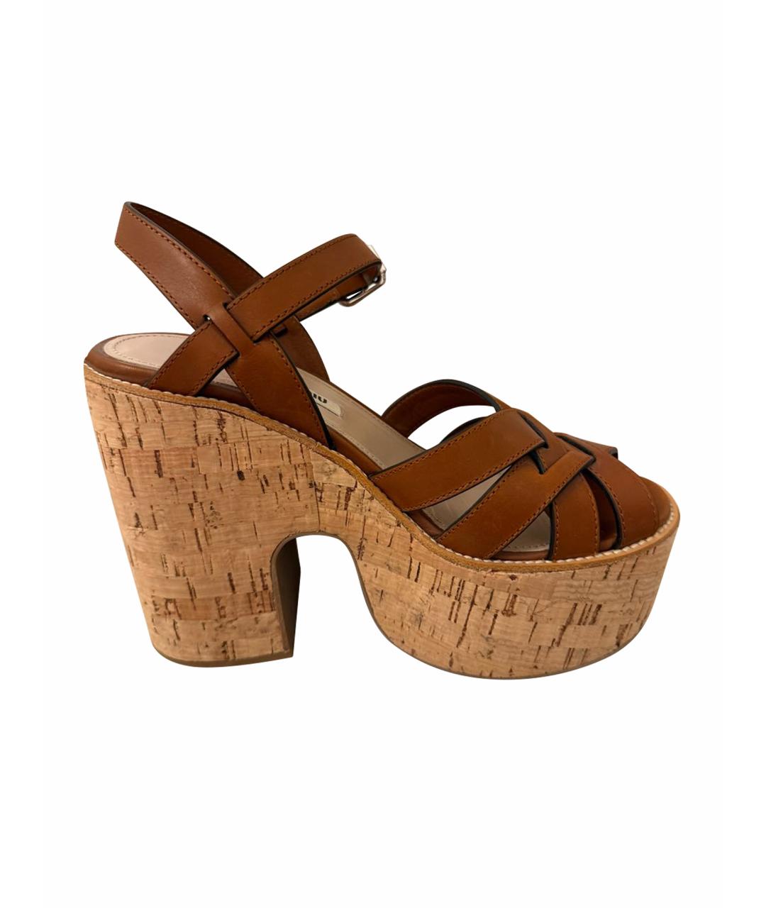 MIU MIU Коричневые кожаные босоножки, фото 1