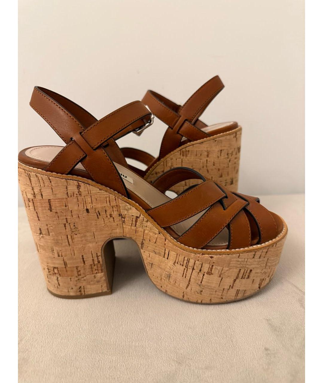 MIU MIU Коричневые кожаные босоножки, фото 5