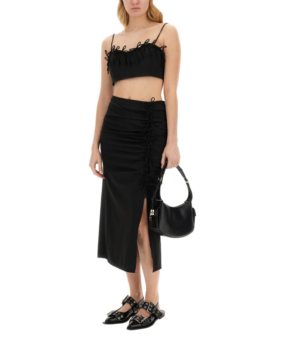 GANNI Черная вискозная юбка миди, фото 2