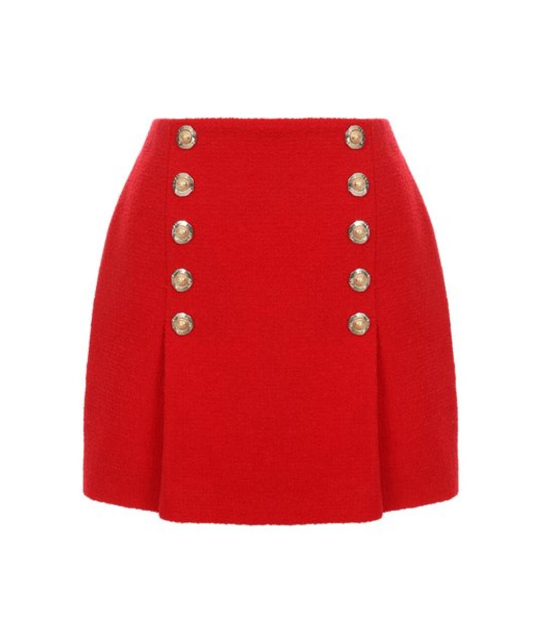 BALMAIN Красная шерстяная юбка мини, фото 1