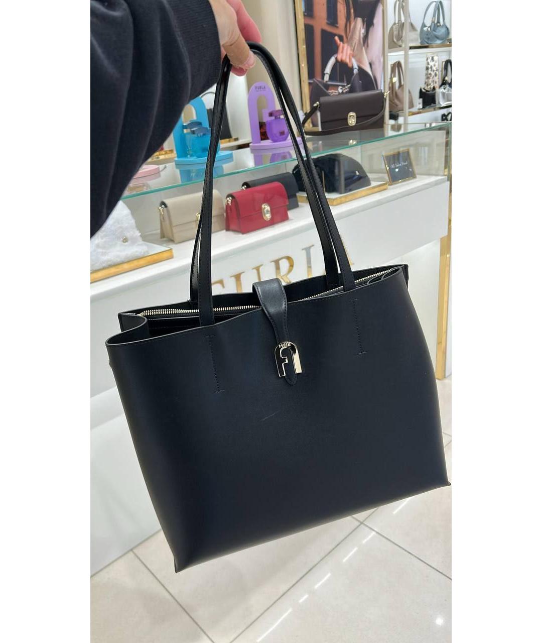 FURLA Черная кожаная сумка с короткими ручками, фото 3