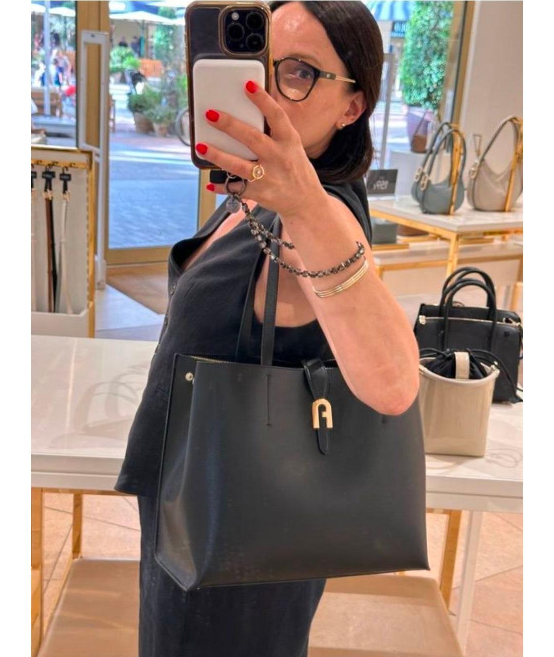 FURLA Черная кожаная сумка с короткими ручками, фото 2