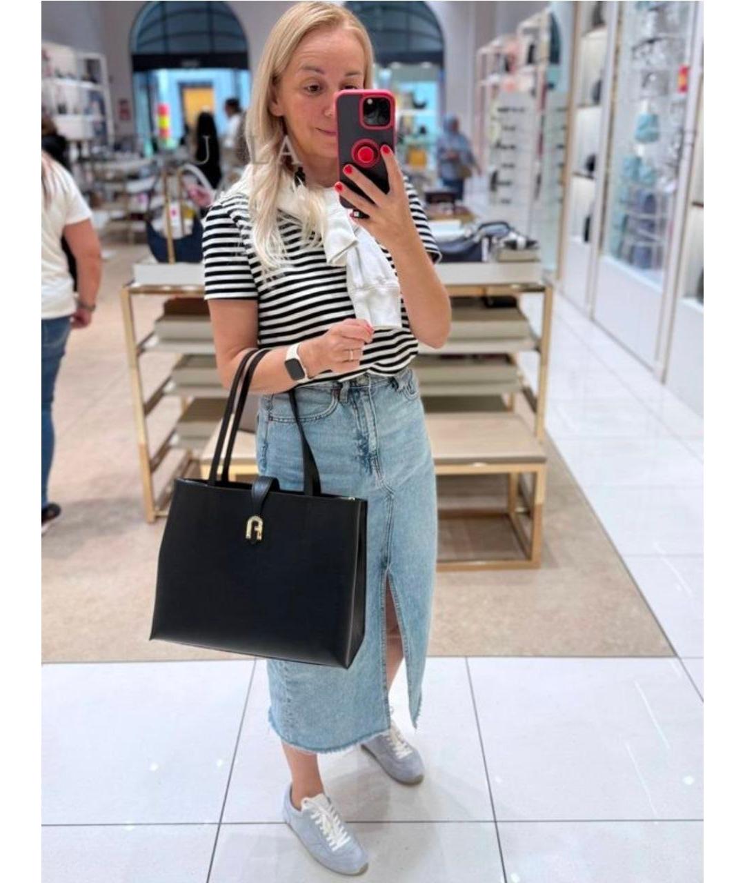 FURLA Черная кожаная сумка с короткими ручками, фото 4