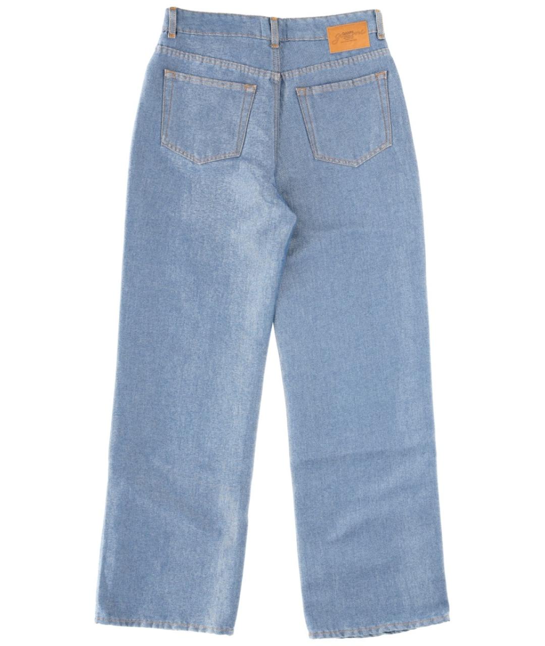 GANNI Голубые хлопко-полиэстеровые прямые джинсы, фото 2