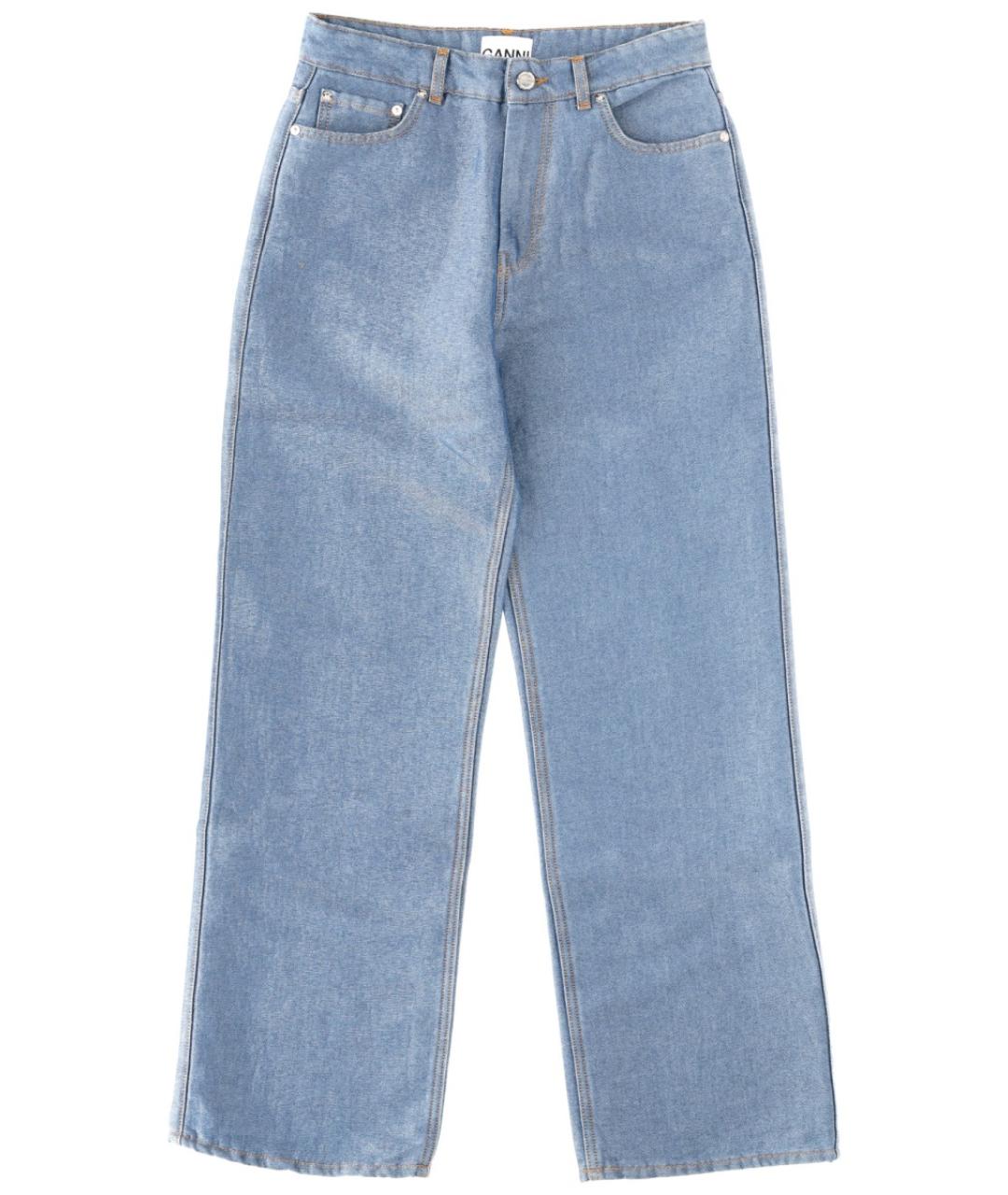GANNI Голубые хлопко-полиэстеровые прямые джинсы, фото 1