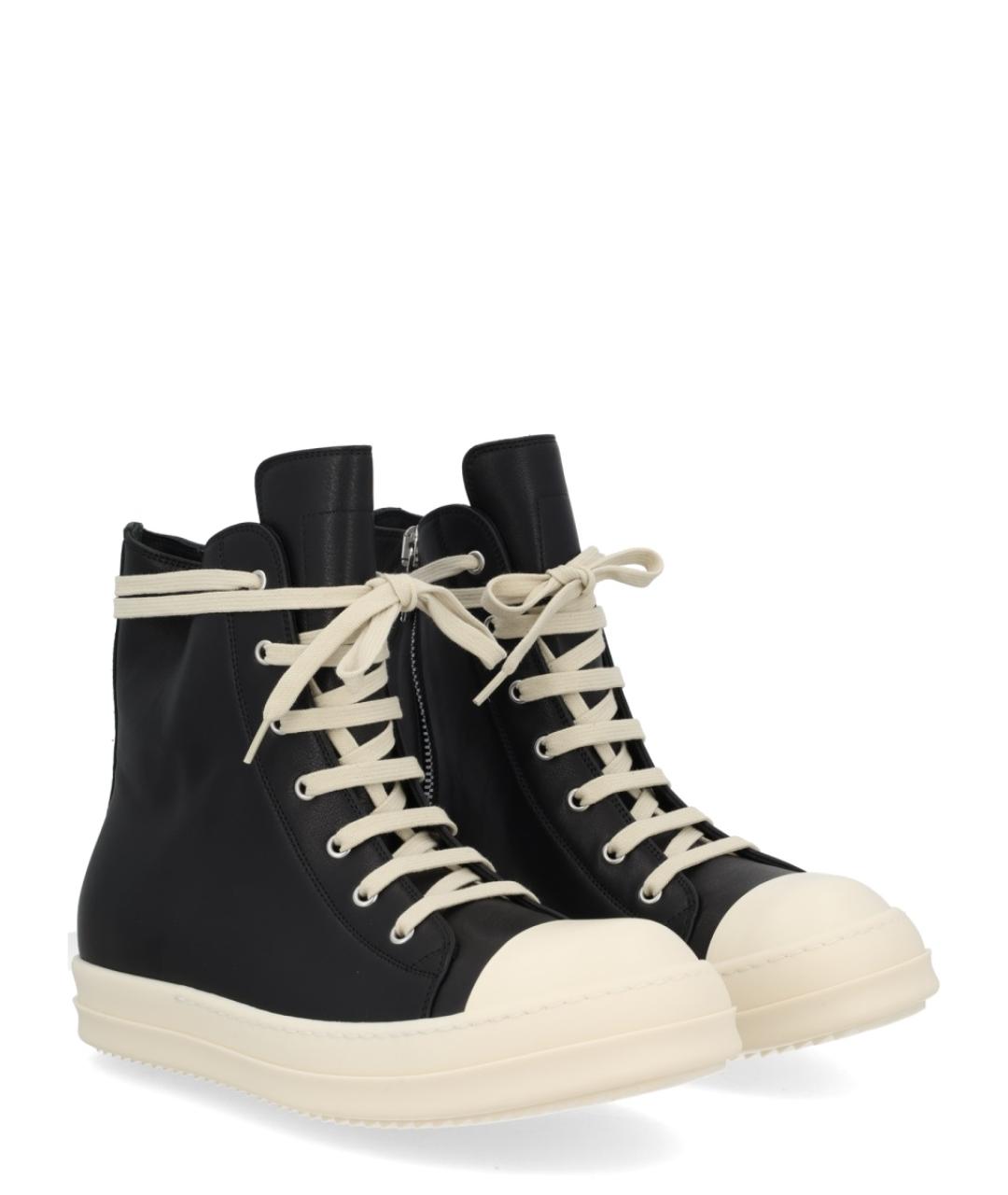 RICK OWENS Черные кожаные высокие кроссовки / кеды, фото 3