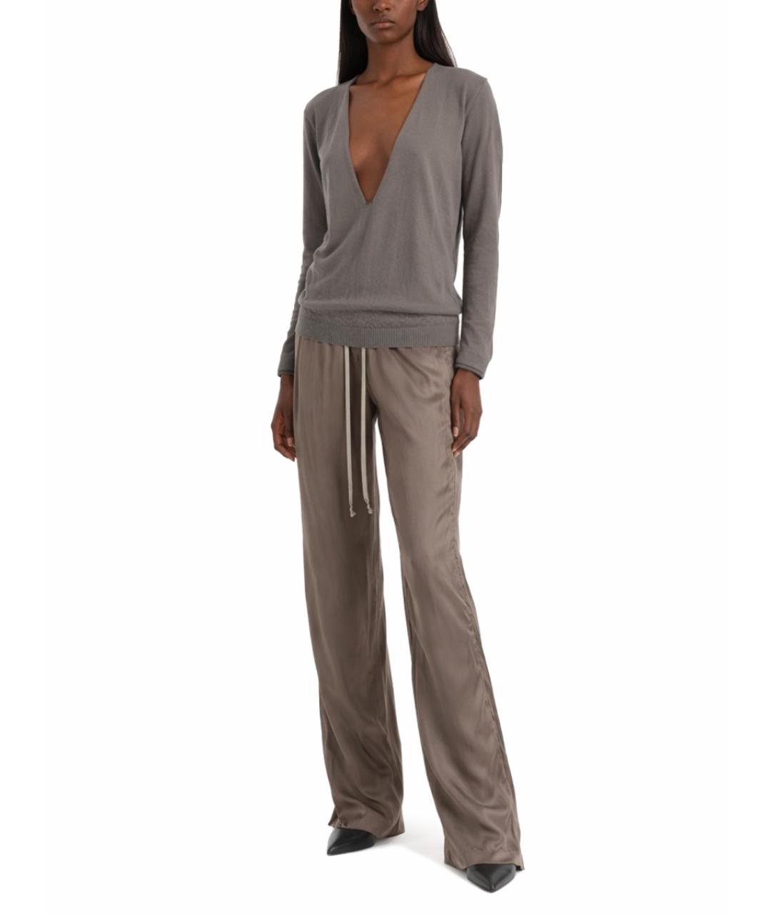 RICK OWENS Серые вискозные прямые брюки, фото 2