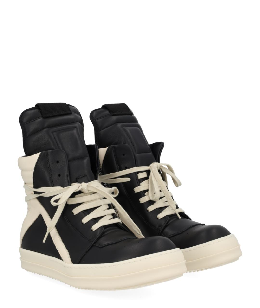 RICK OWENS Черные кожаные высокие кроссовки / кеды, фото 2