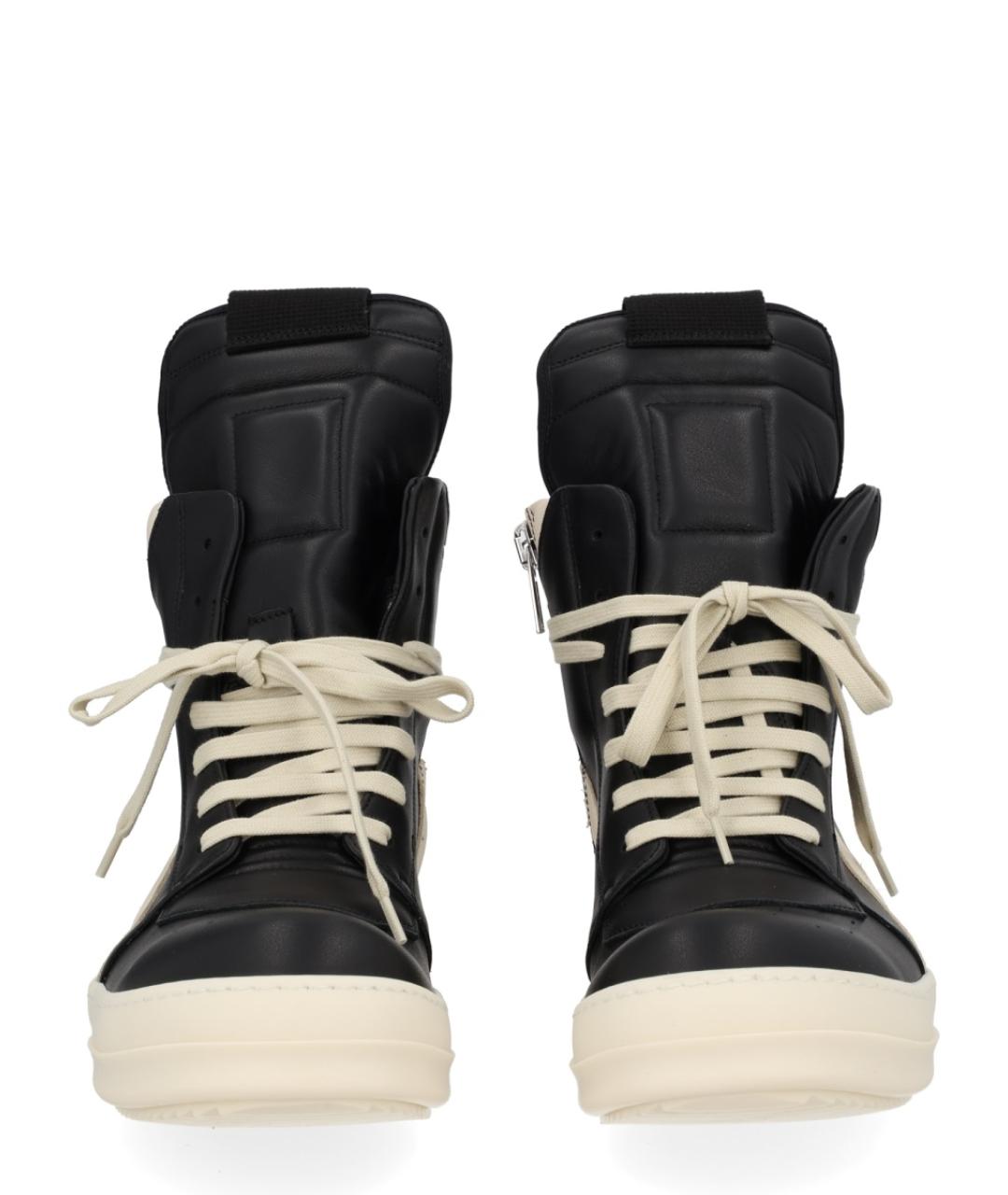 RICK OWENS Черные кожаные высокие кроссовки / кеды, фото 3