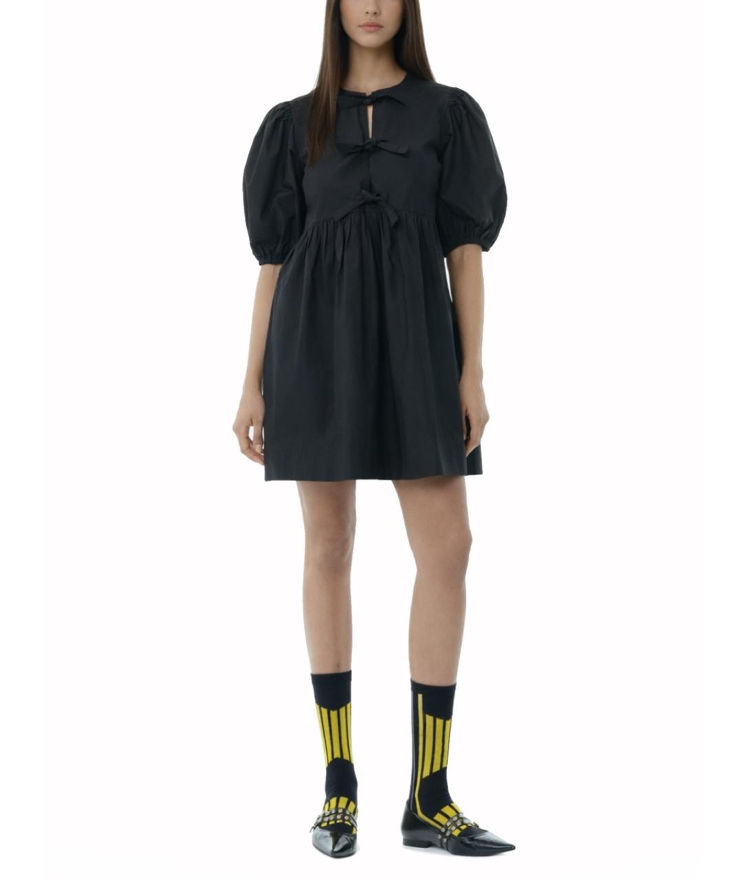 GANNI Черное хлопковое повседневное платье, фото 2