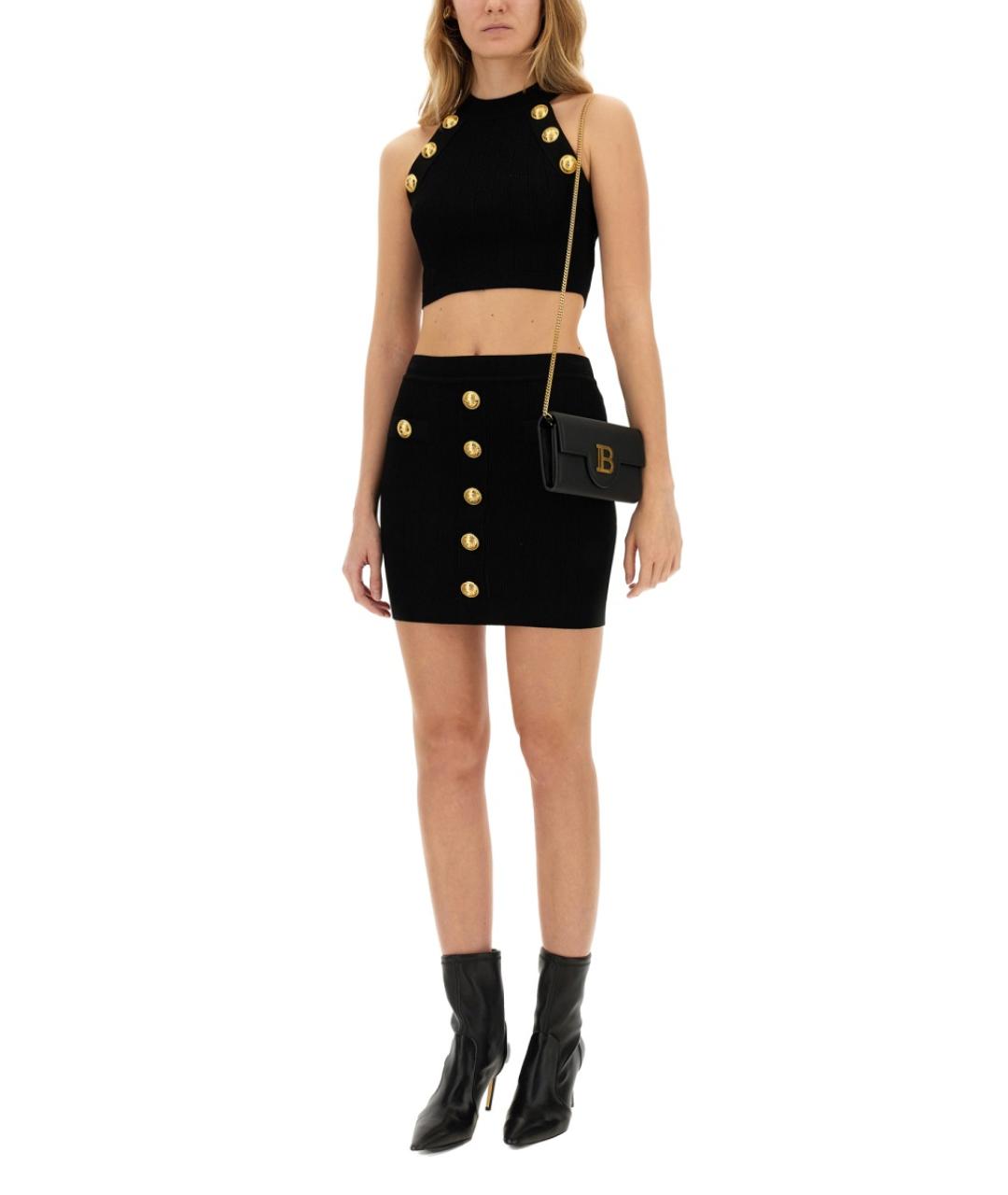 BALMAIN Черная вискозная юбка мини, фото 2