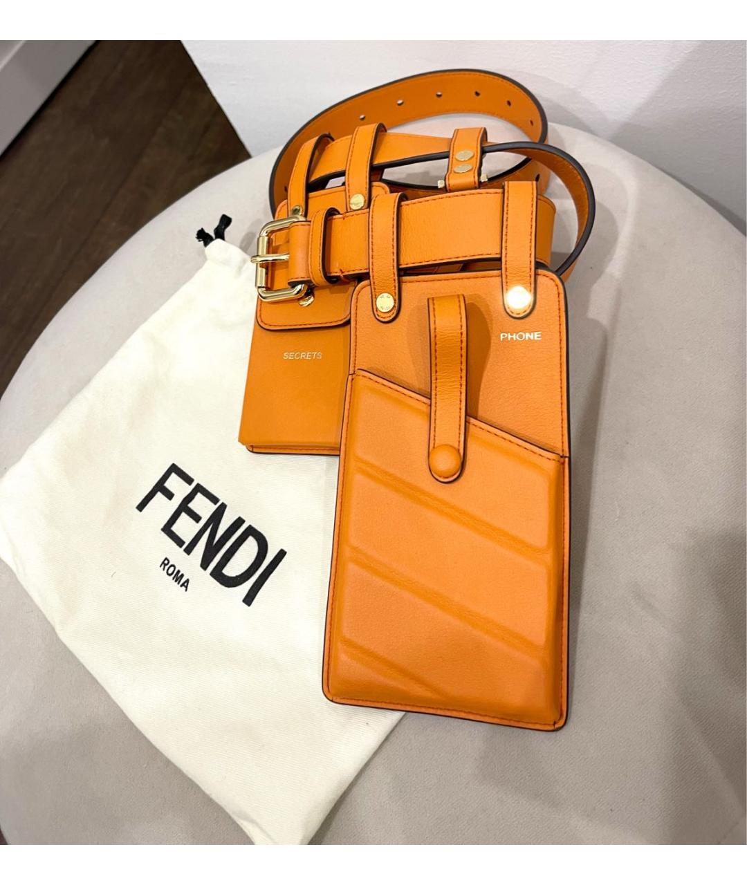 FENDI Оранжевая кожаная поясная сумка, фото 2