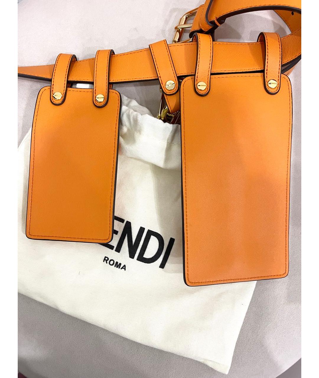 FENDI Оранжевая кожаная поясная сумка, фото 3