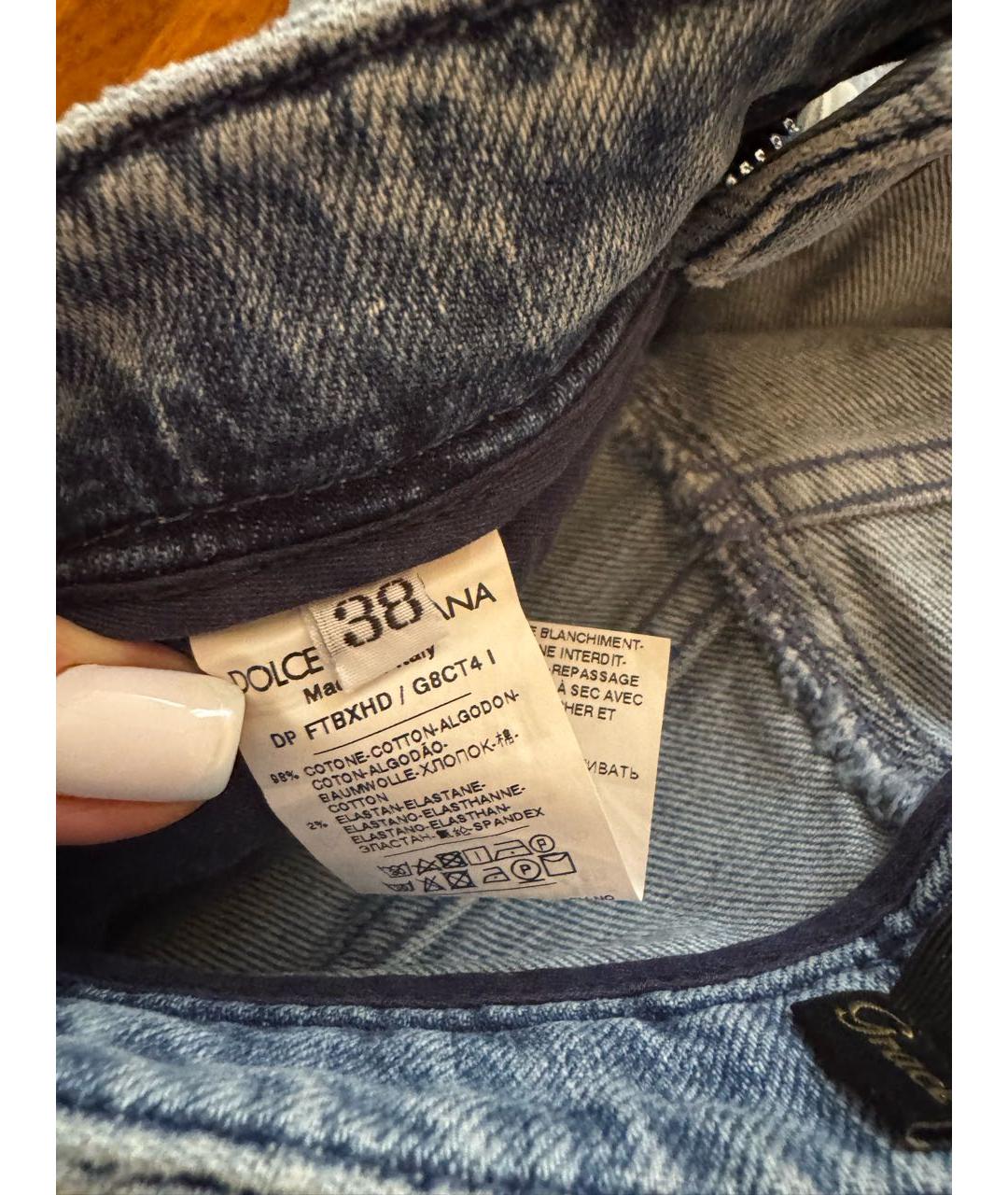 DOLCE&GABBANA Голубые хлопковые прямые джинсы, фото 4