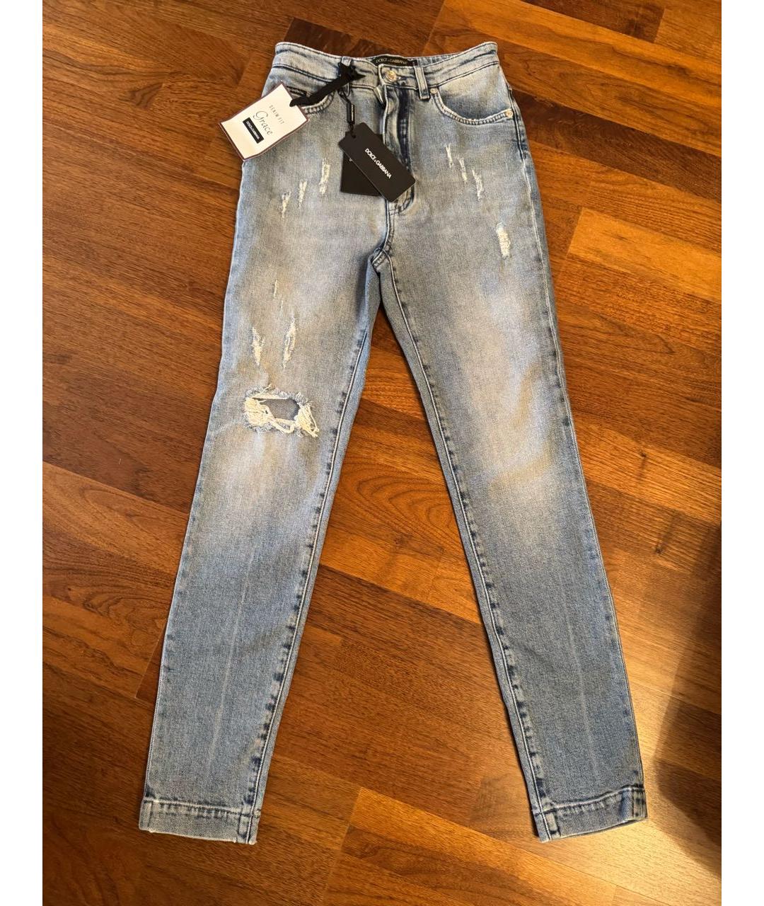 DOLCE&GABBANA Голубые хлопковые прямые джинсы, фото 7