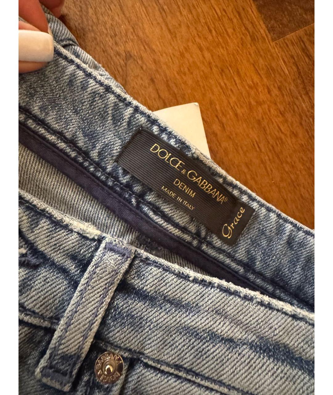 DOLCE&GABBANA Голубые хлопковые прямые джинсы, фото 5