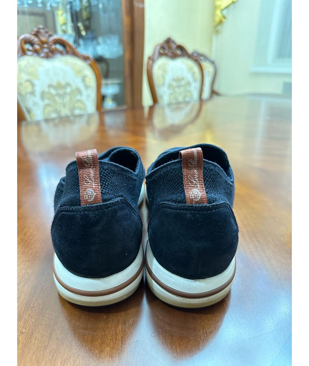 LORO PIANA Темно-синие текстильные низкие кроссовки / кеды, фото 2