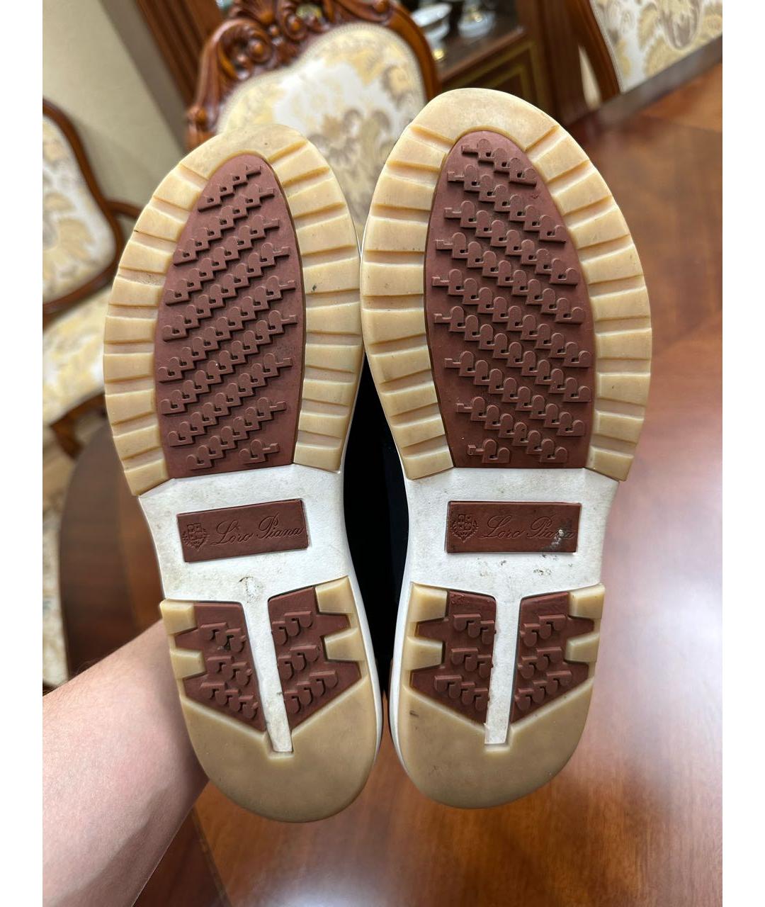 LORO PIANA Темно-синие текстильные низкие кроссовки / кеды, фото 4