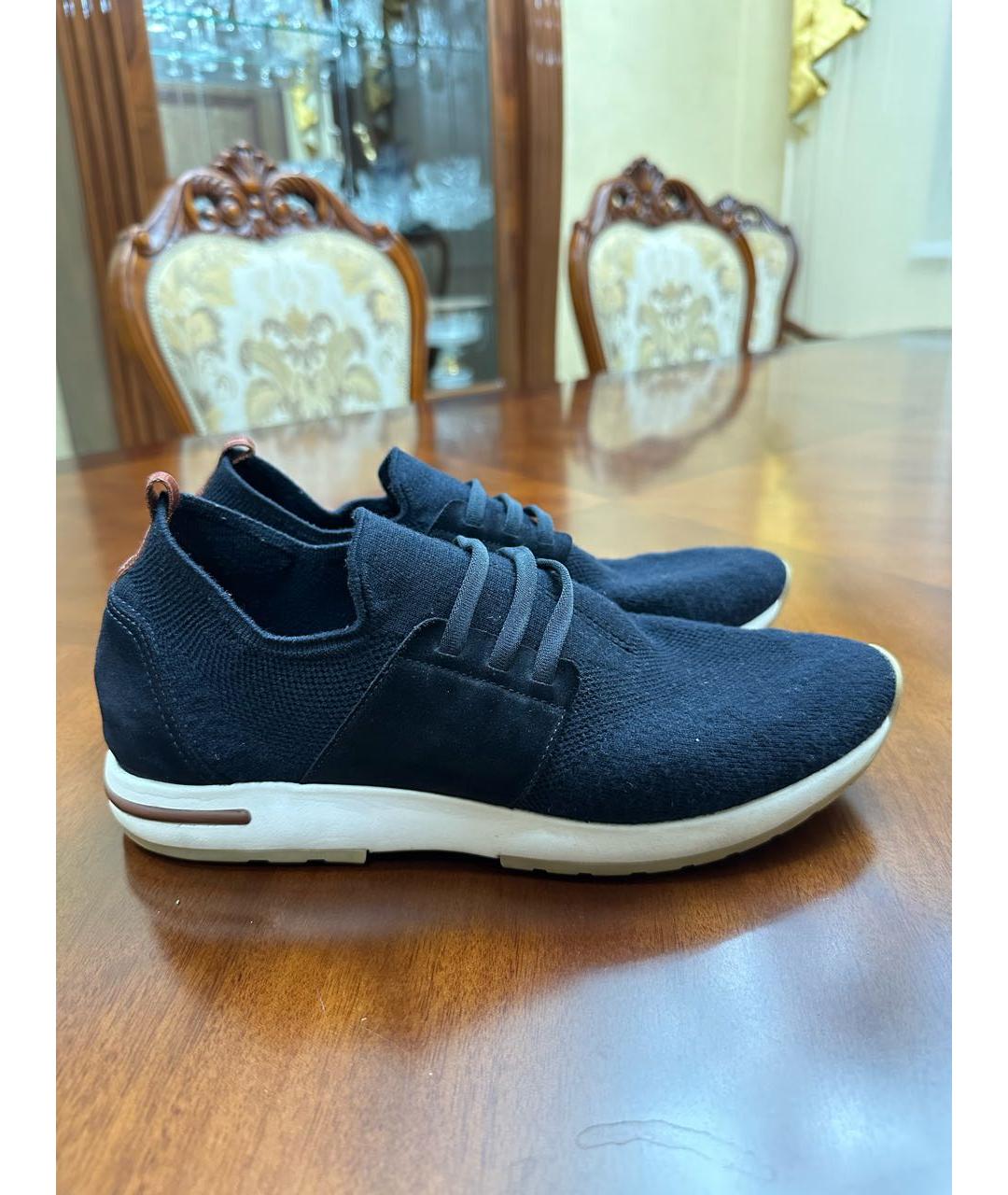 LORO PIANA Темно-синие текстильные низкие кроссовки / кеды, фото 5