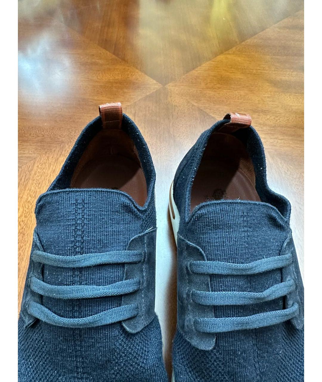 LORO PIANA Темно-синие текстильные низкие кроссовки / кеды, фото 3